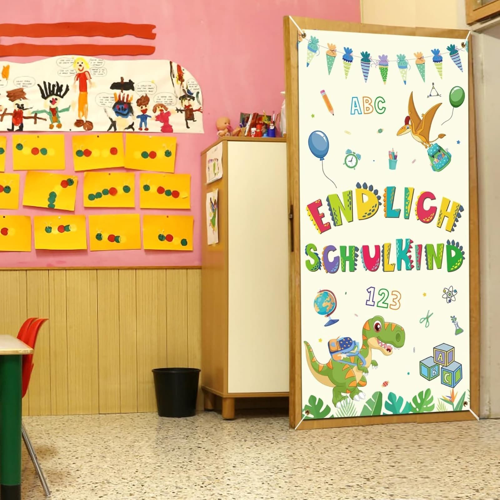 Dinosaurier Schultürvorhang mit Motiven & Banner