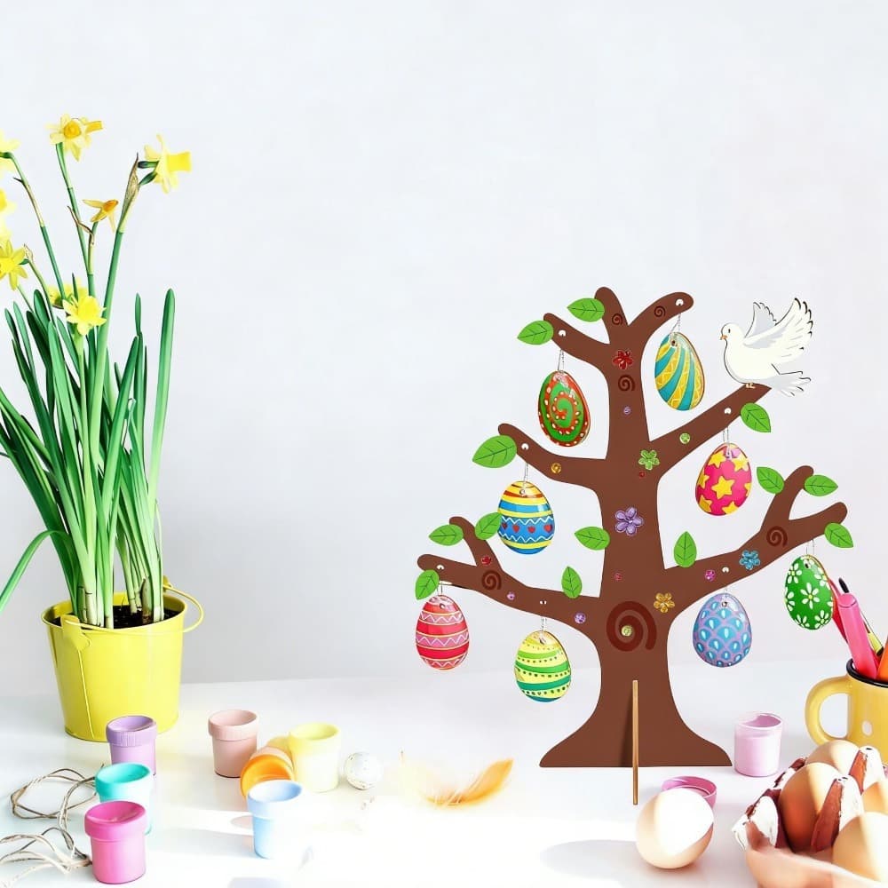 Kit bricolage Pâques en bois avec 6 pochoirs