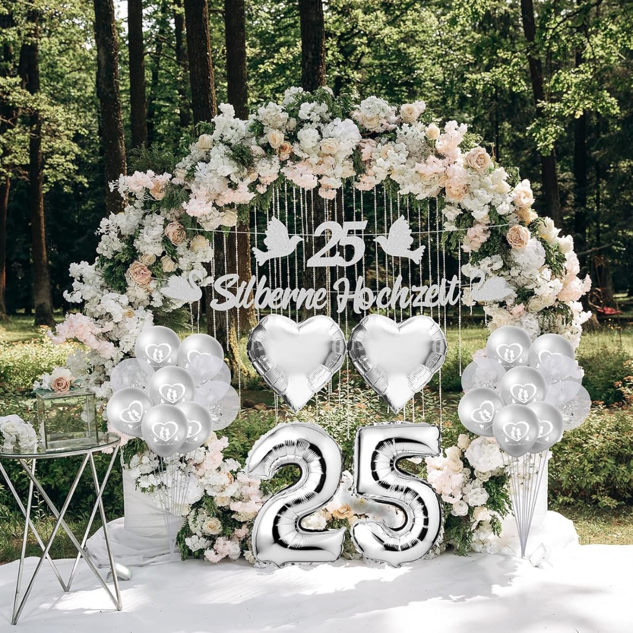 Silberhochzeit Deko-Set mit Girlande und Banner