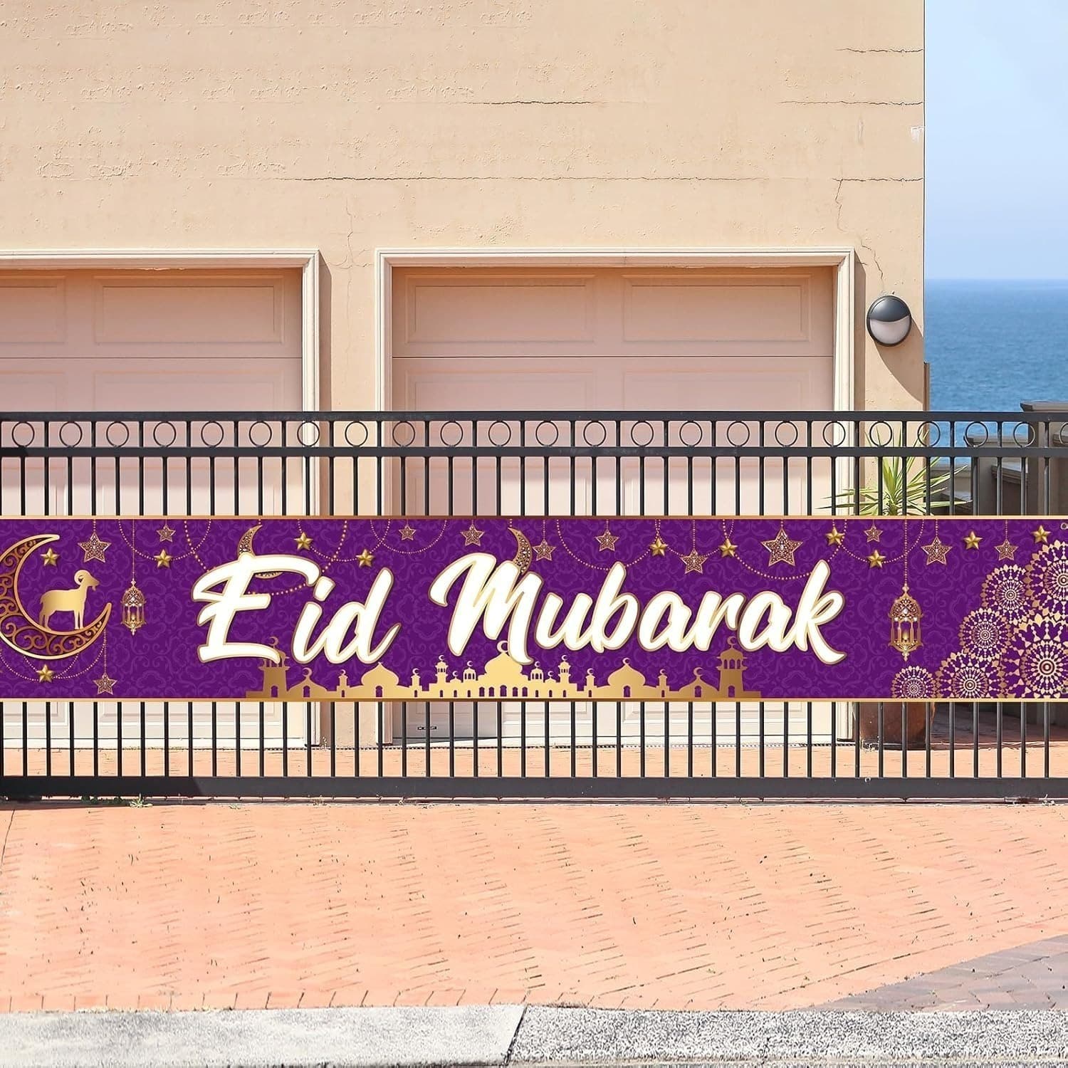 Eid Mubarak Girlande in Lila mit Goldakzenten