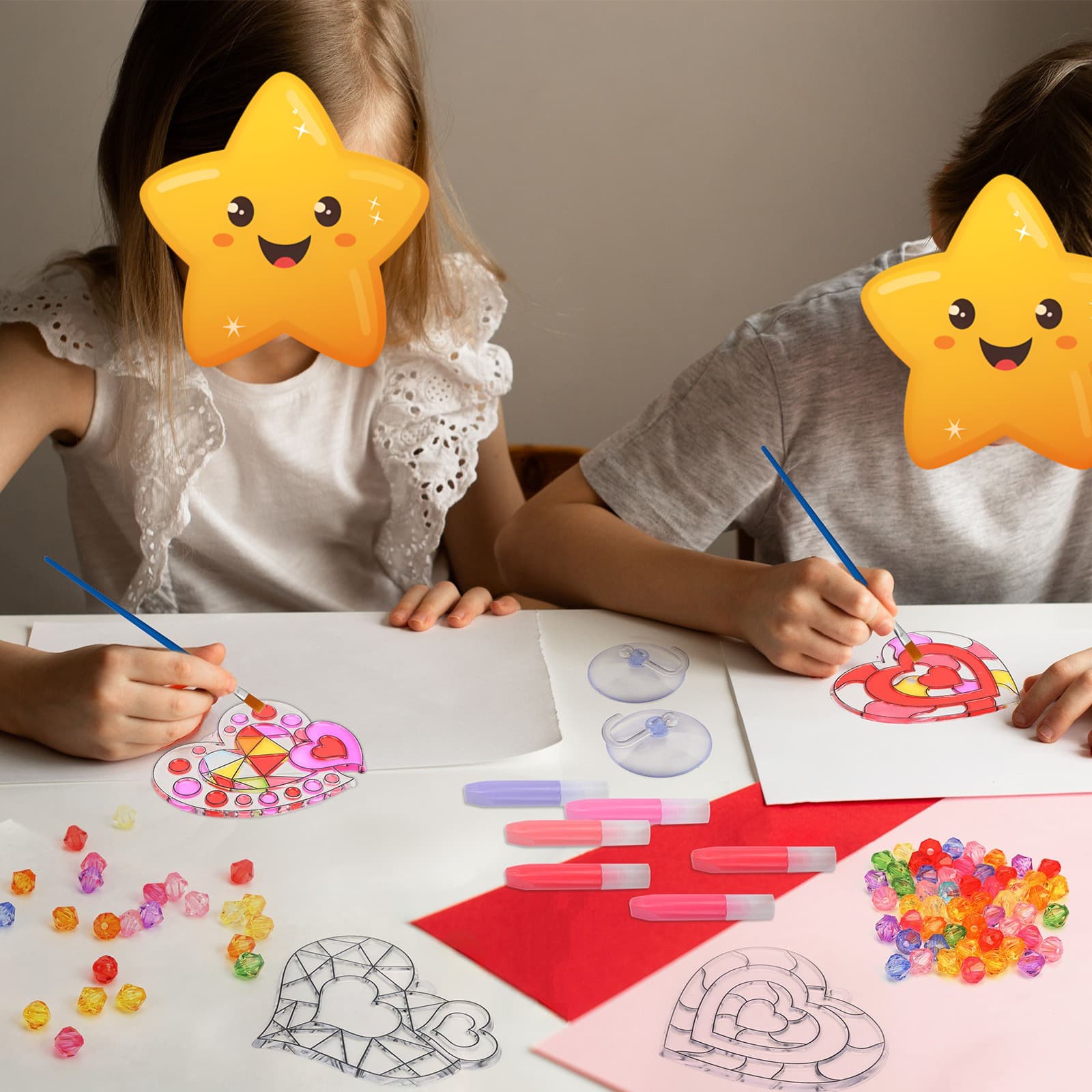 Window Decor Craft Kit with Acrylic Hearts and Suction Cups