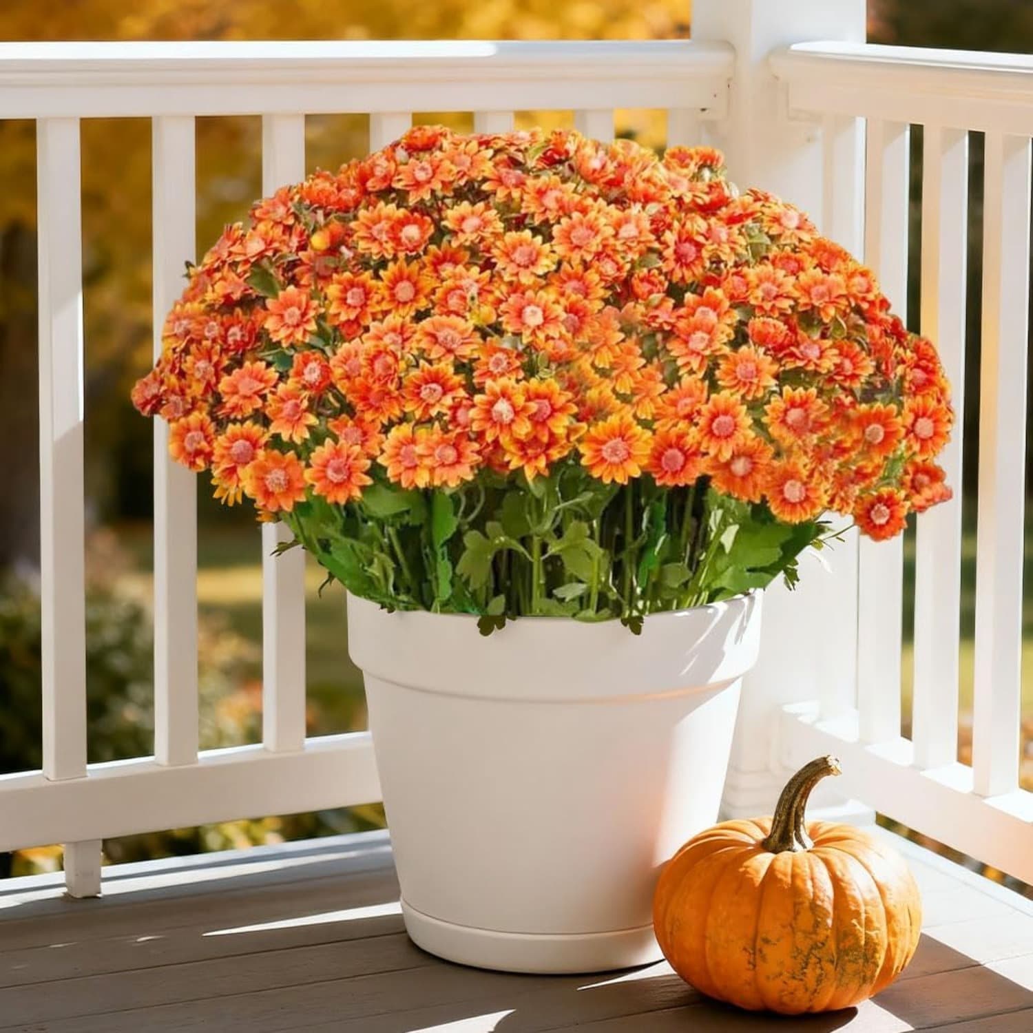 10 künstliche Balkonpflanzen mit orangefarbenen Chrysanthemen