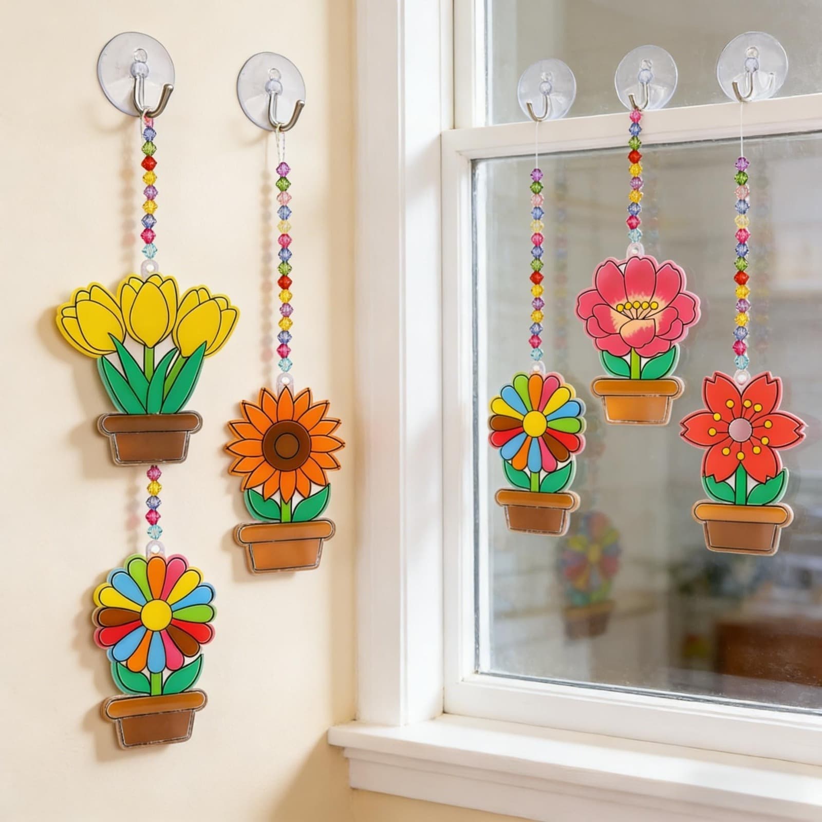 Set of 12 wooden flowers to paint with brushes and beads