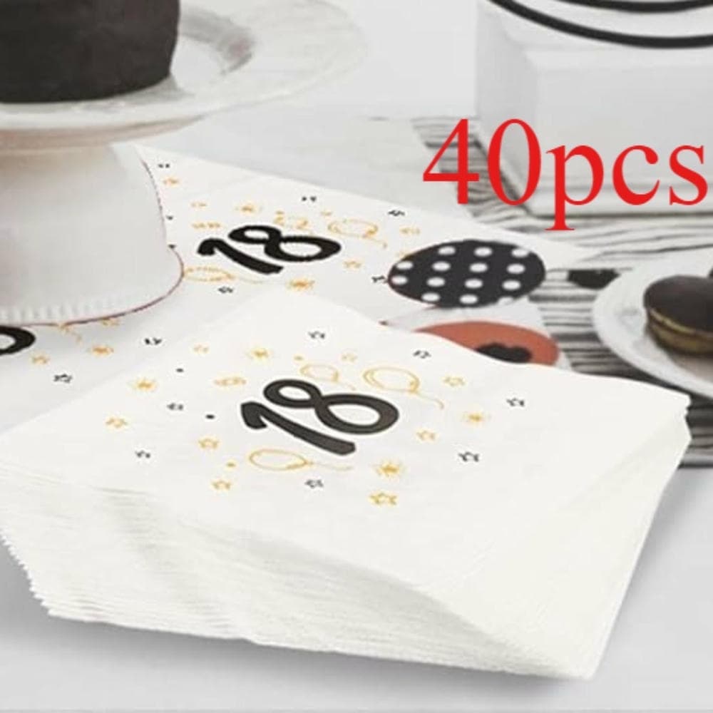 18. Geburtstag Servietten, 40 Stück, Schwarz-Gold