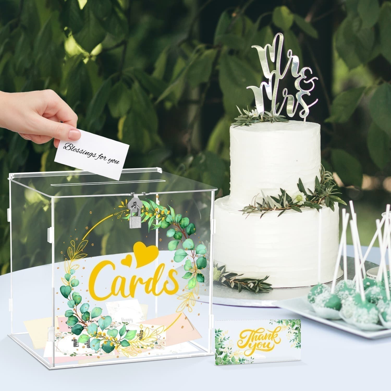 Weiße Hochzeitskartenbox mit Blattdesign