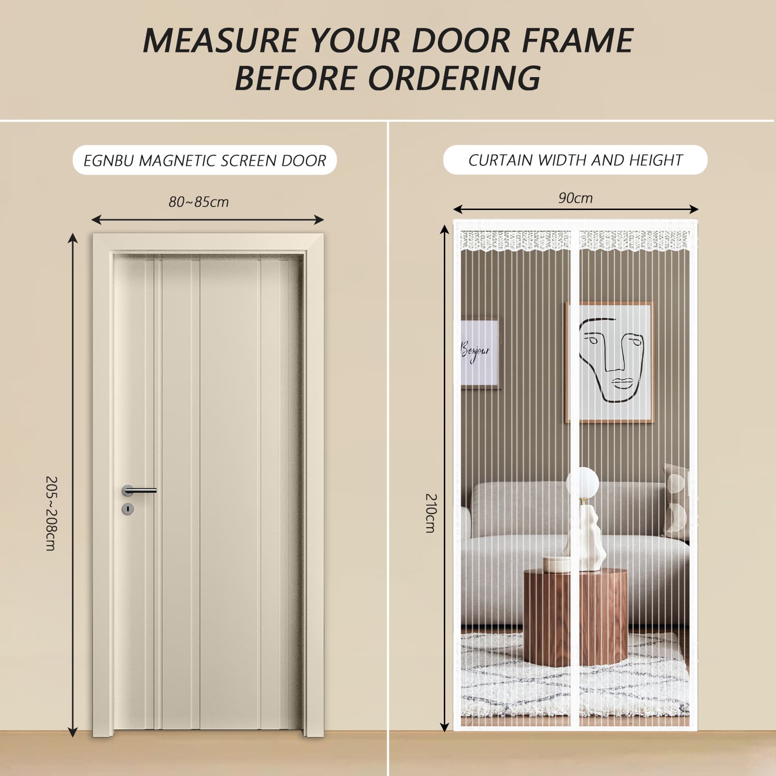 Zanzariera magnetica 90 x 210 cm per porte di balcone