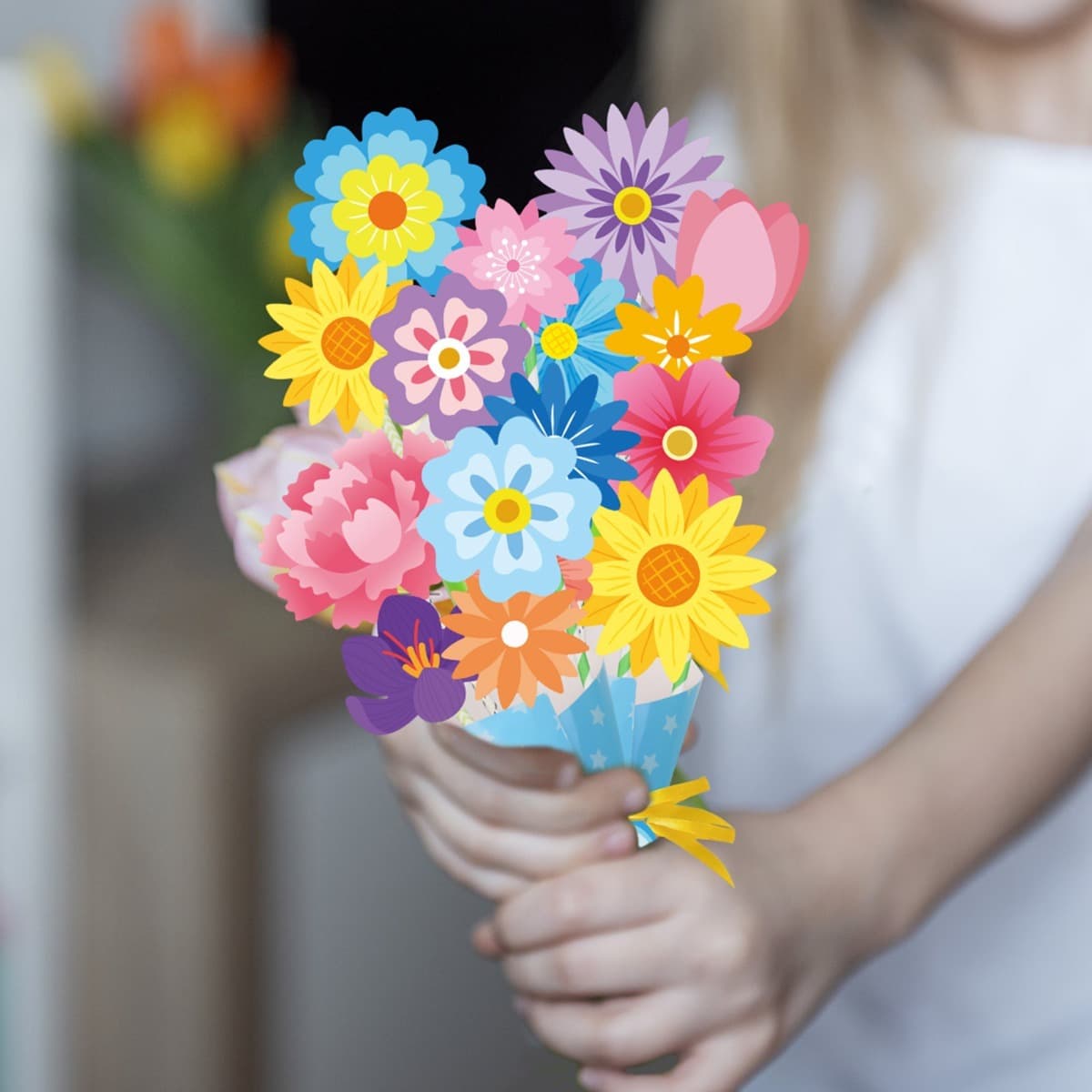 DIY Cardboard Flower Craft Kit 6 Cards 100 Straws
