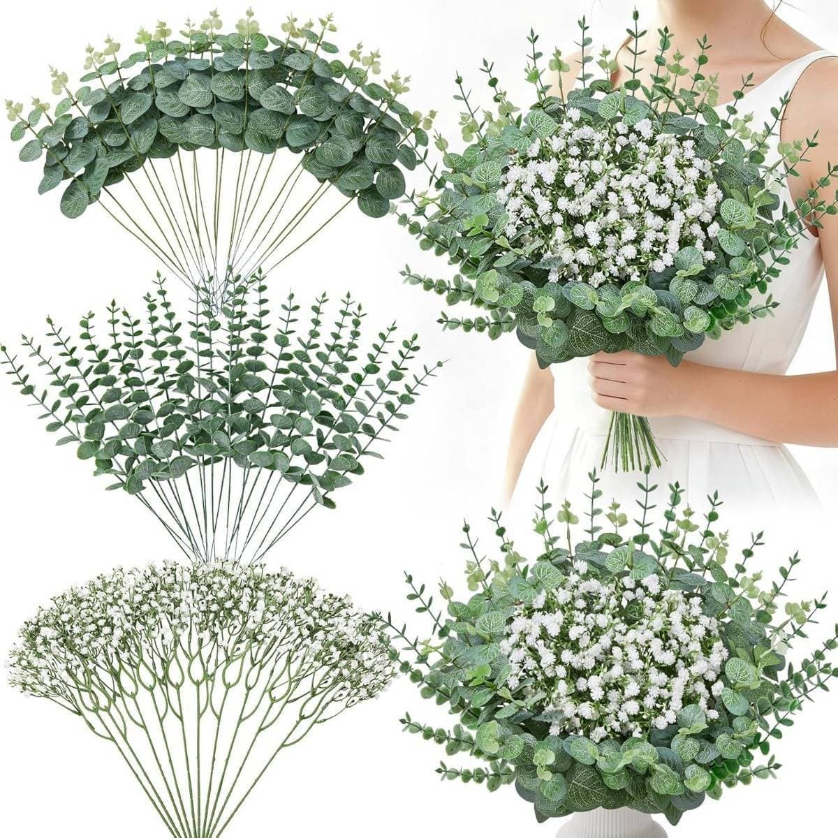 Künstliches Grün-Set: 100 Eukalyptus- und Grünzweige