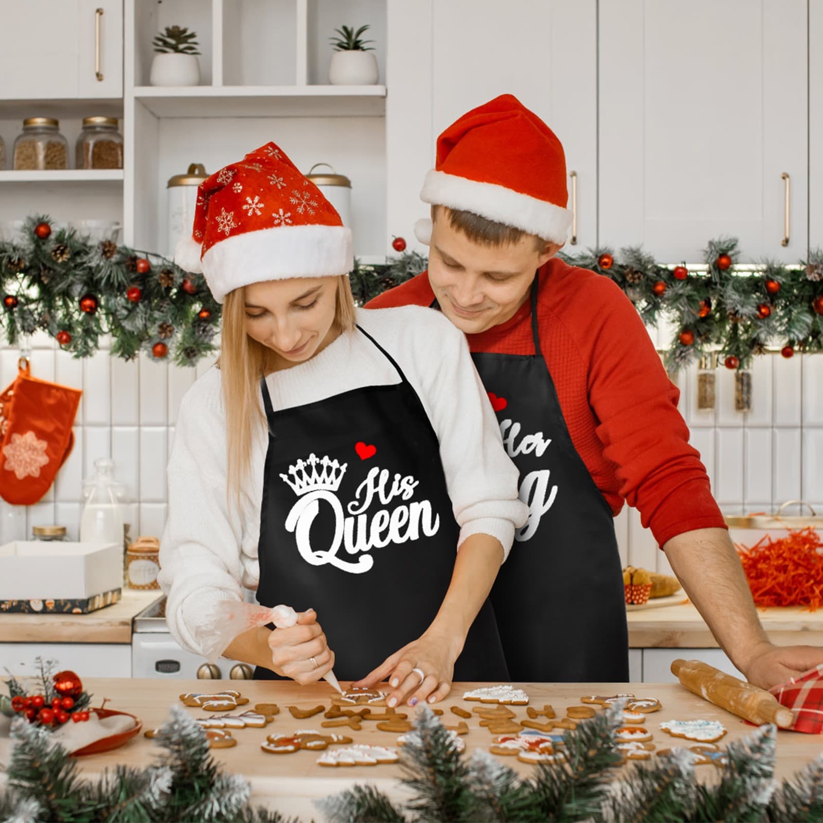Lot de 2 tabliers de cuisine pour couples, assortis
