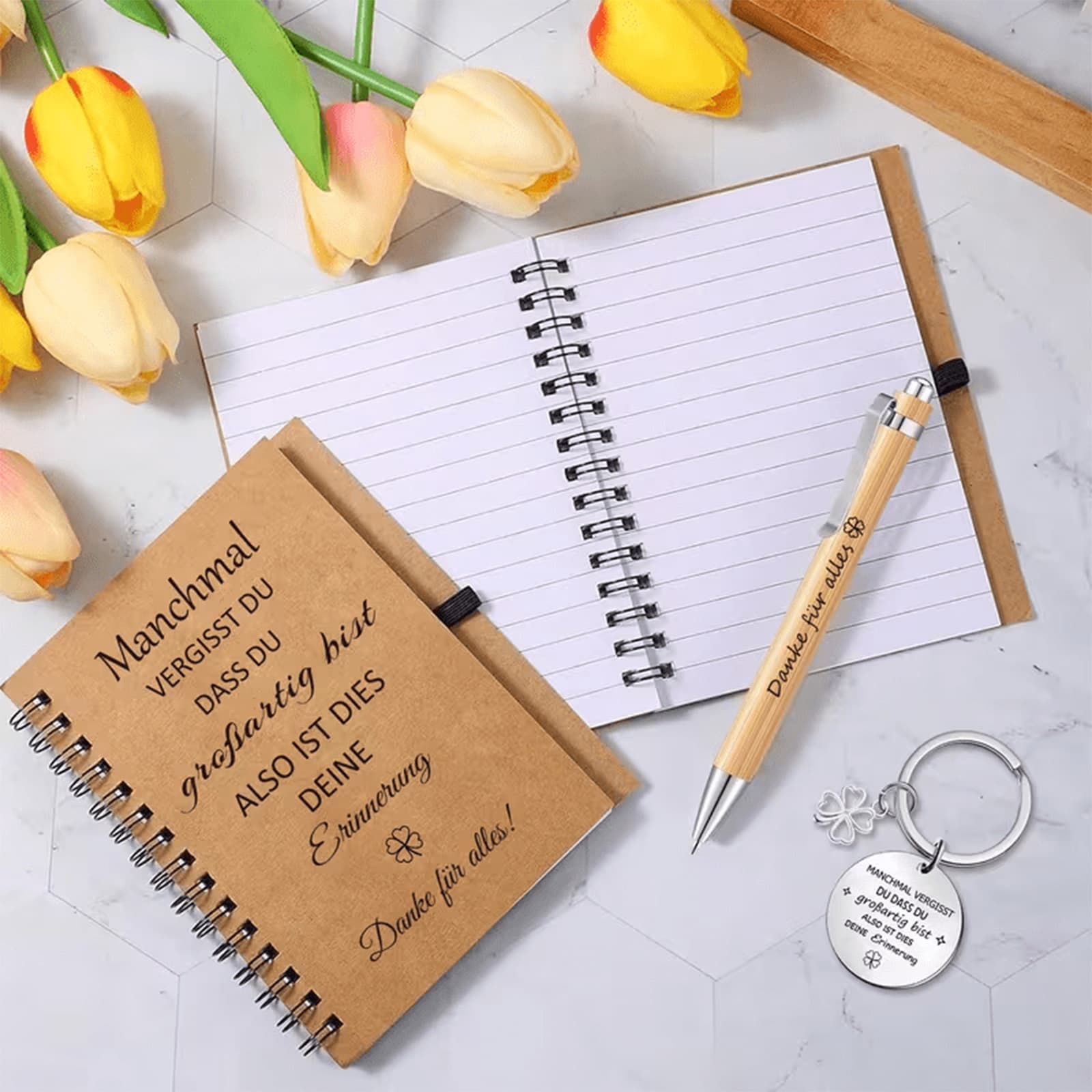 6-teiliges Motivationsgeschenk-Set für Kollegen mit Notizbuch, Schlüsselanhänger und Stift