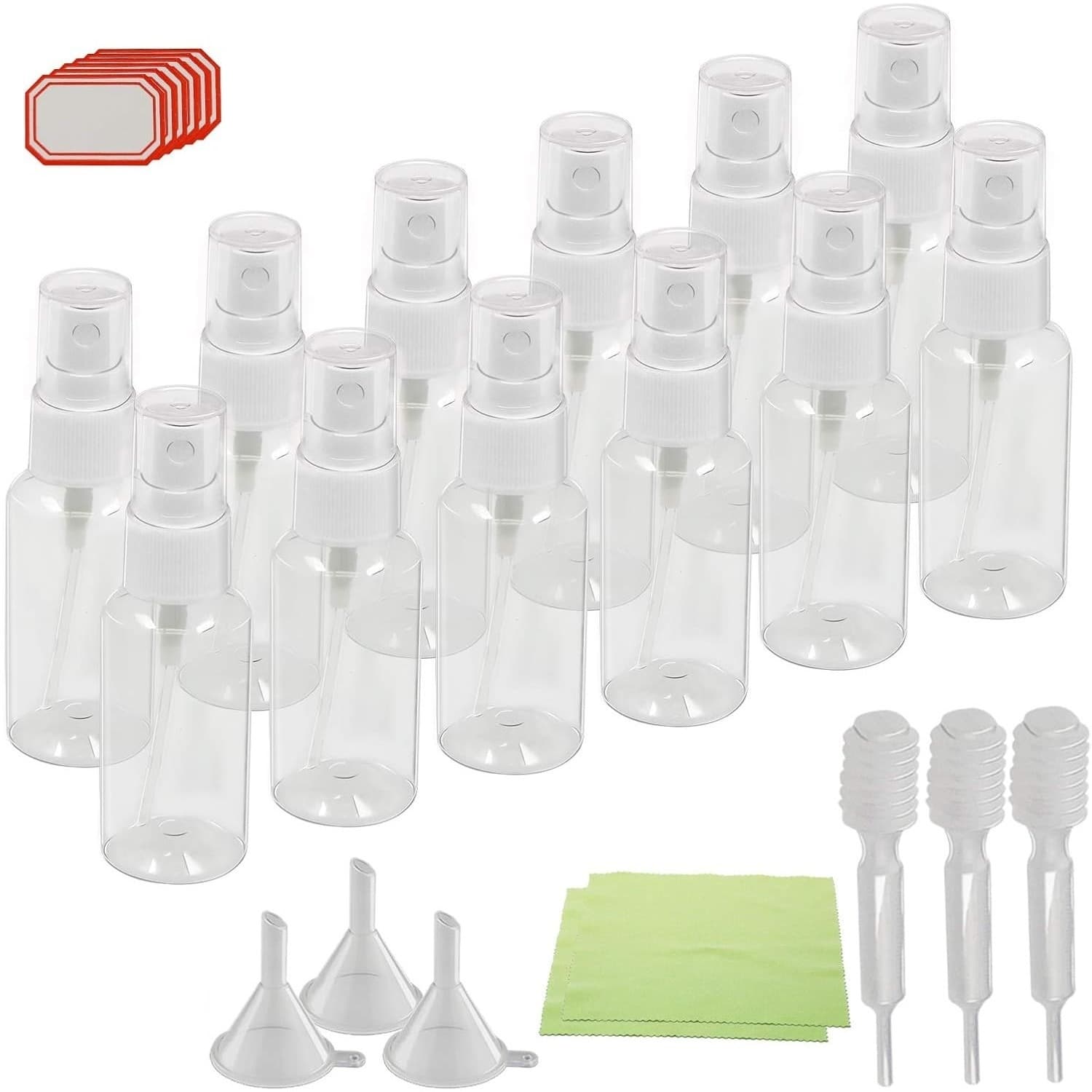 Sprühflaschen-Set 12-teilig mit Zubehör für Reinigung