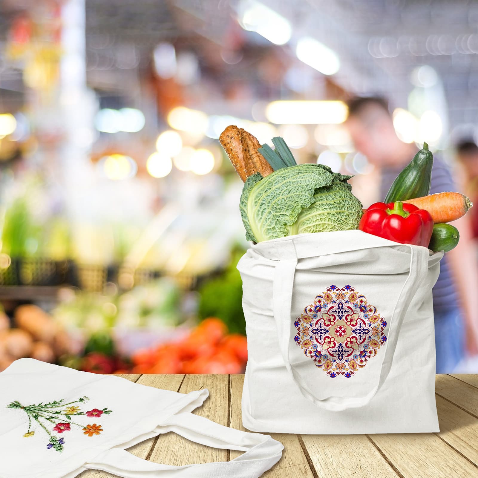 DIY Embroidery Tote Bag Set, 4 White Bags with Embroidery Floss