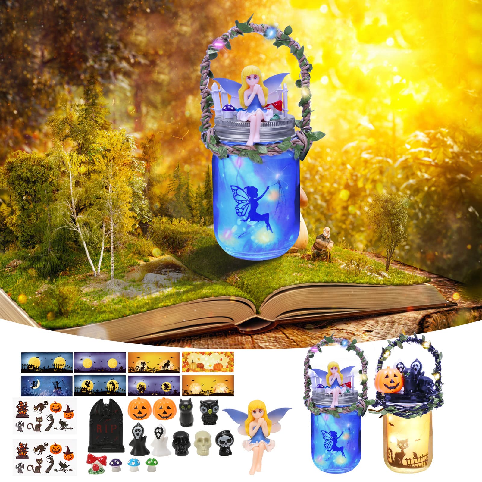 Kit lanterne citrouille, 2 pots inclus