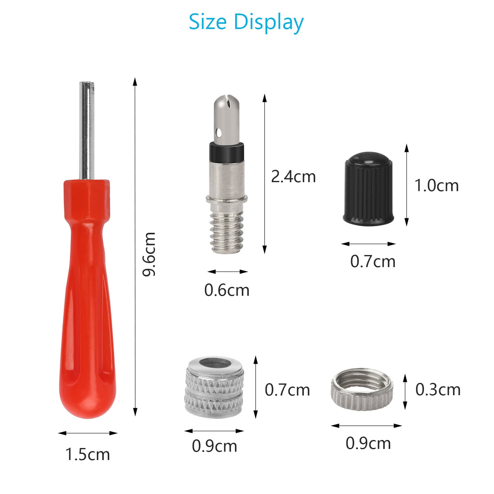 Kit válvulas bici, 8 negras + 8 tapones plástico
