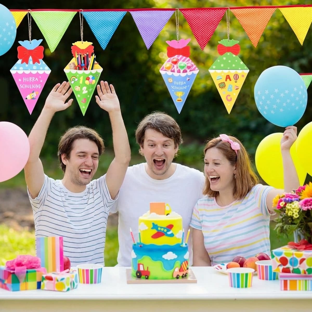 Schultüten-Geschenktüten aus Filz, 4 Designs, 8 Stück