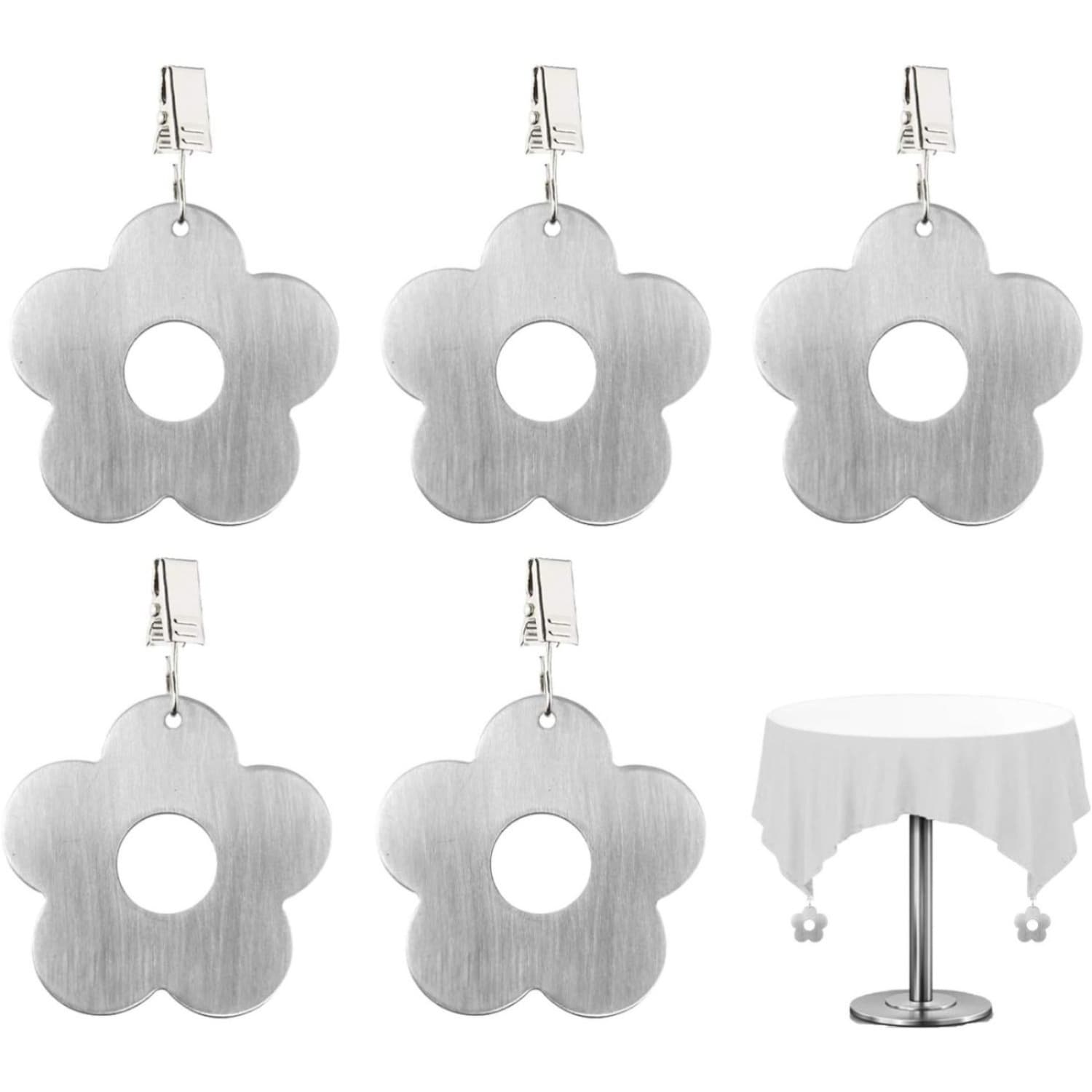 Set de 5 pinces à nappe fleur en acier inoxydable
