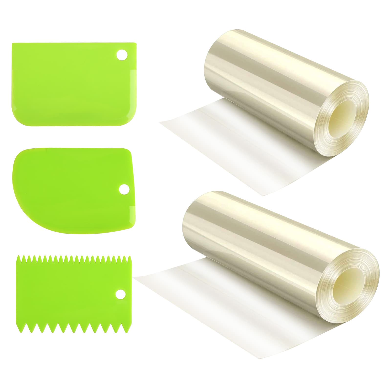 Tapis de cuisson transparents, set vert 3 pièces avec aides à couper
