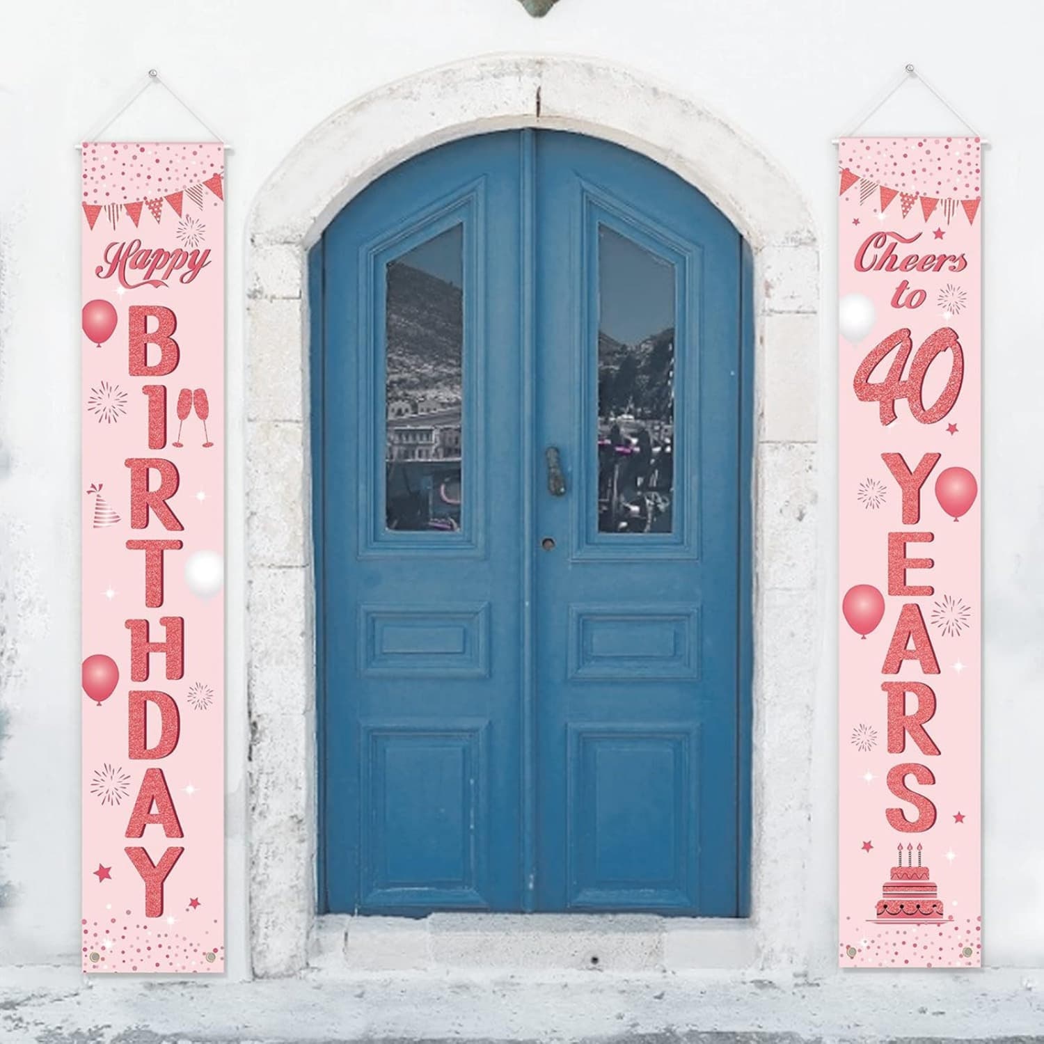 2 Banner zum 40. Geburtstag in Roségold