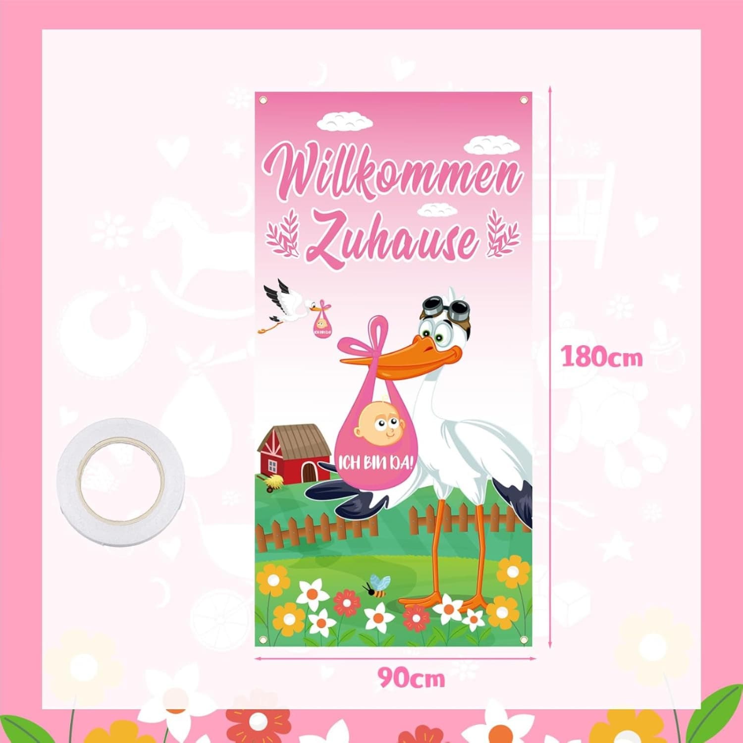 Rosa Willkommens-Banner 183x90 cm Türdekoration