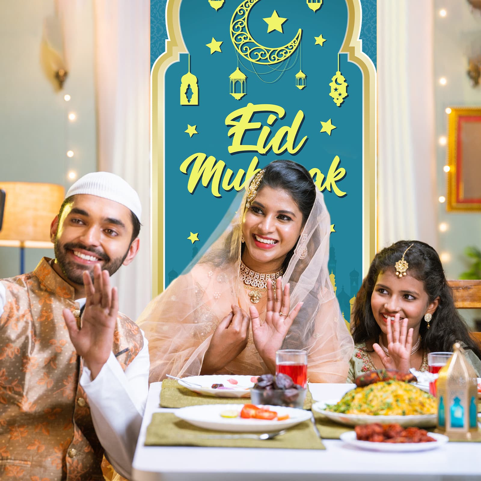 Elegant Blue Eid Mubarak Door Decoration