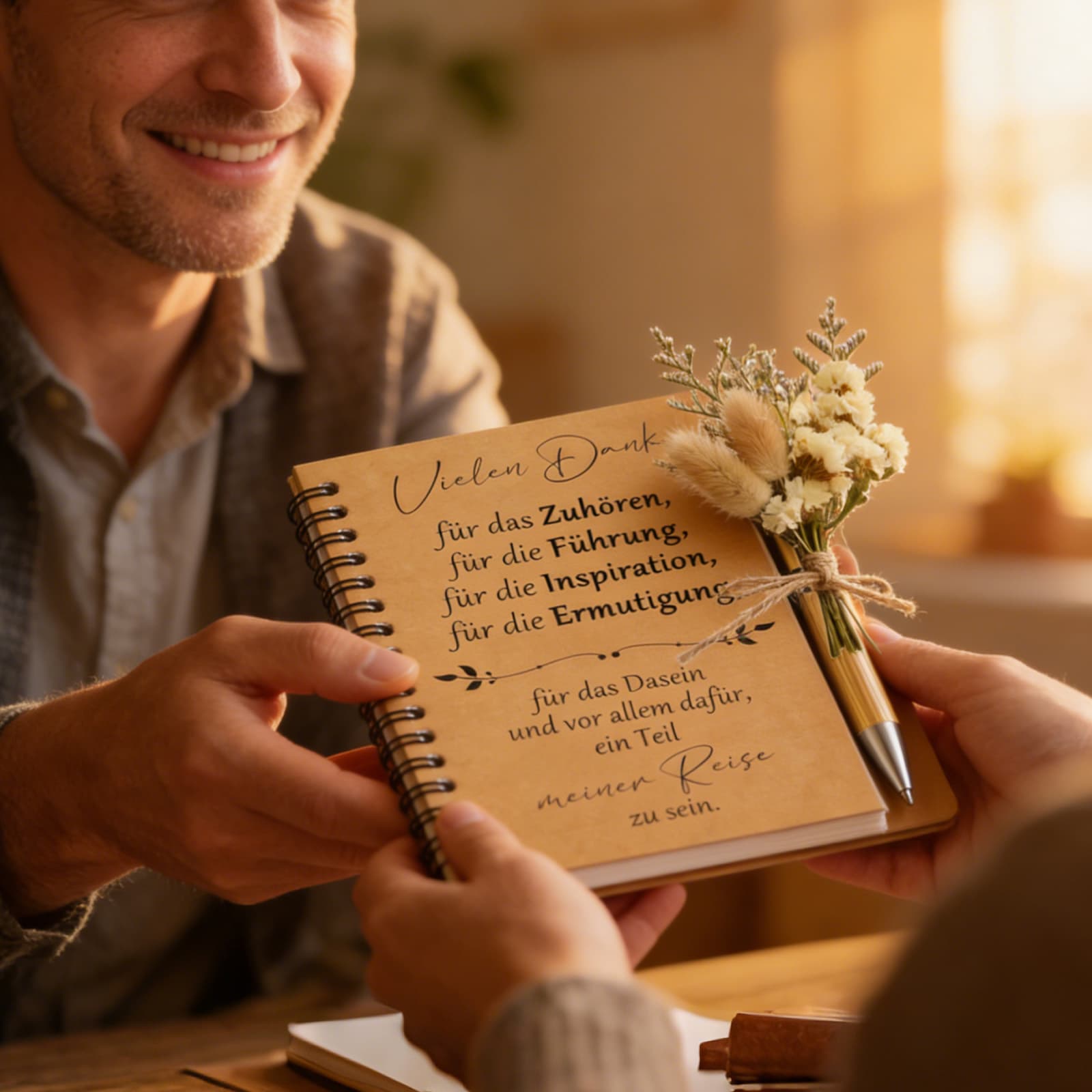 Geschenkset für Lehrer mit Stiften, Notizbüchern und Trockenblumen