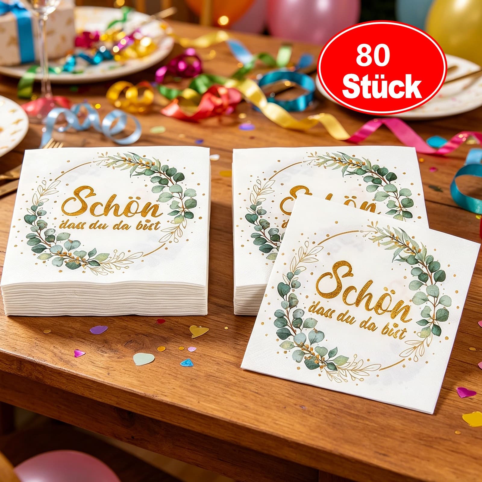 80 منديل أخضر "Schön, dass du da bist" للحفلات