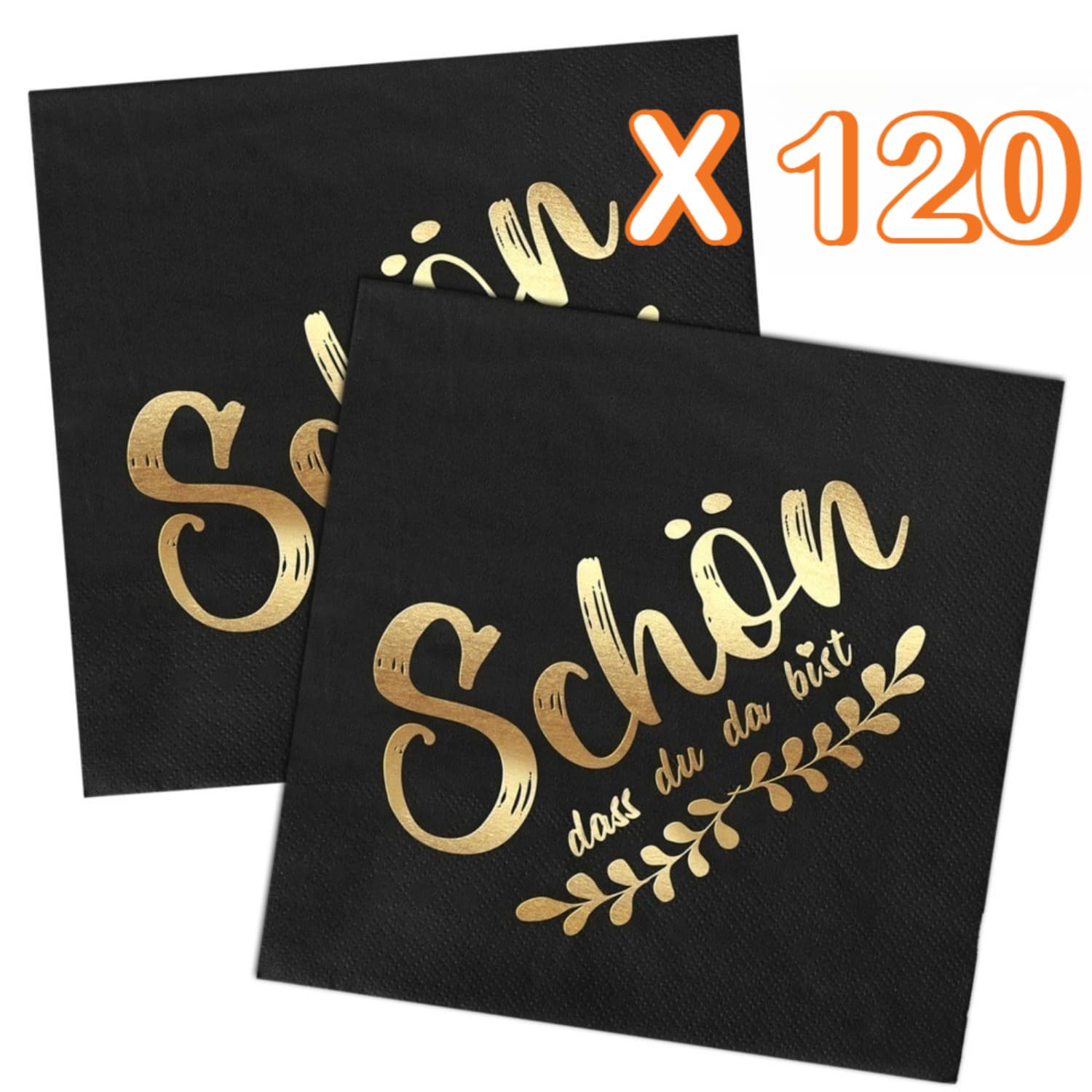 120 schwarze Servietten Party-Muster 33x33 cm