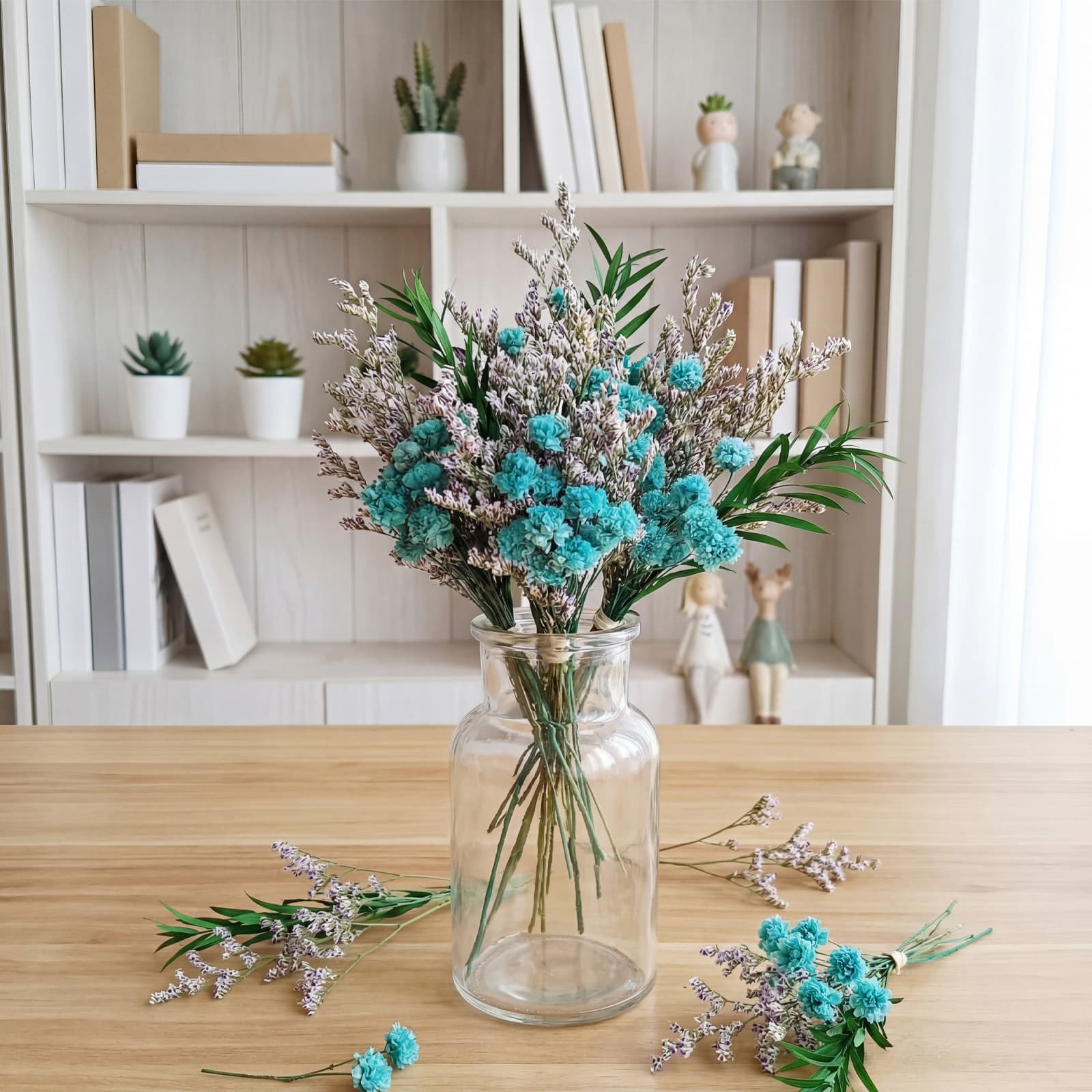 Set di 12 mini fiori secchi con fiori blu