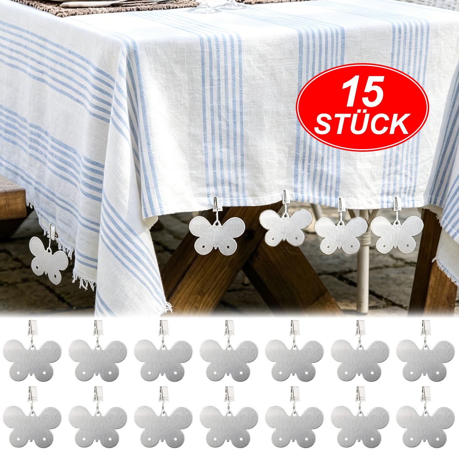 Tischdeckenbeschwerer-Set mit Schmetterlingsdeko, 15-teilig
