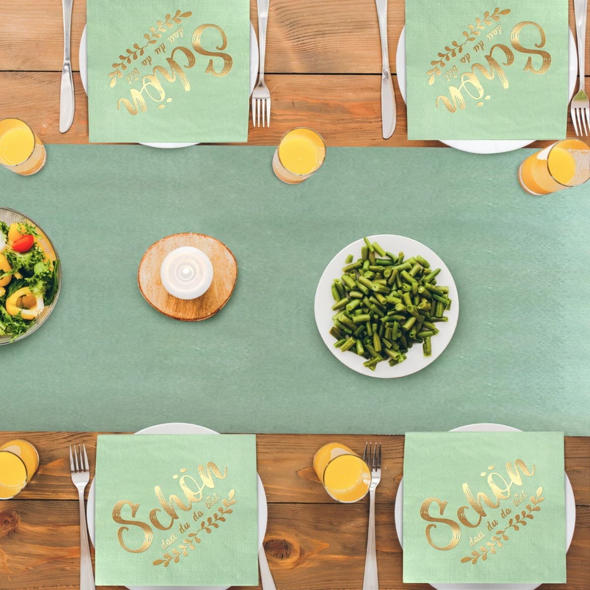 Ensemble nappe et serviettes vert eucalyptus