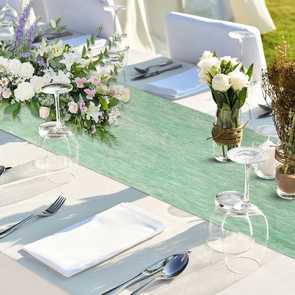 40-piece table set with eucalyptus green table runner