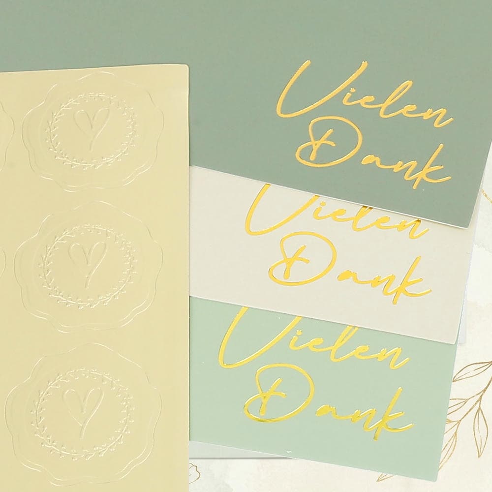 48er Set Dankeskarten mit Umschlägen und Aufklebern, Beige-Grün