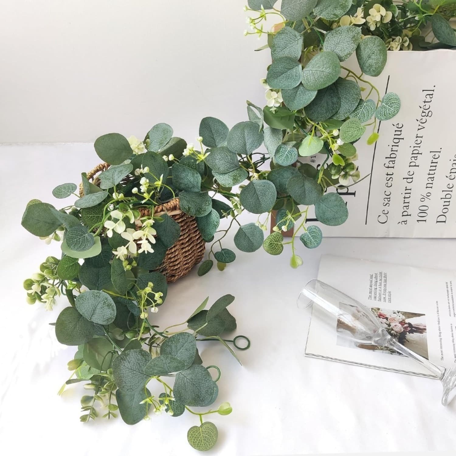 Tischdekor-Set mit Eukalyptusranken und Tischläufern, 4-teilig
