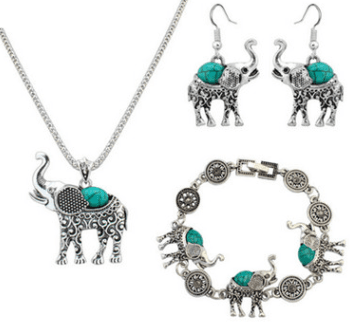 Retro-Tierfiguren-Schmuck-Set: Turquoise Elefant