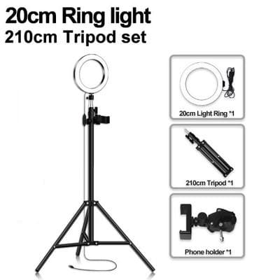 Luz de relleno LED redonda con soporte para autofoto en vivo para teléfono móvil