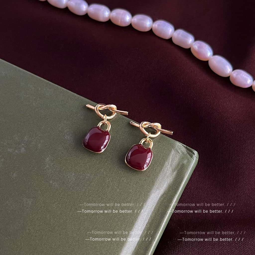Pendientes de vino tinto vintage a la parisina - Bisutería para mujer esmaltada - Estudio - Estilo francés elegante - Al por mayor