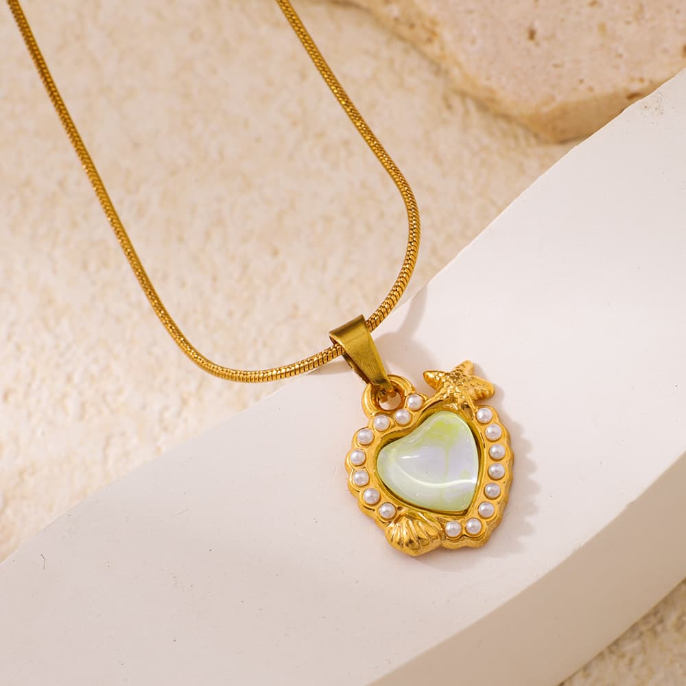 Stainless Steel Ocean Breeze Heart-shaped Pendant Necklace