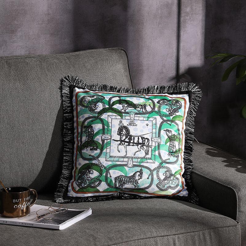 Doppelseitiges Print-Fringe Kissen für die Couch