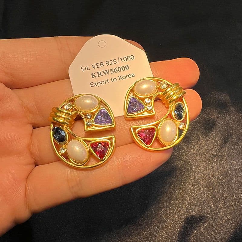 Bohemianische farbenfrohe Ohrringe, europäischer und amerikanischer Stil geometrische Stecker, Nischen-Tassel-Schmuck für Frauen