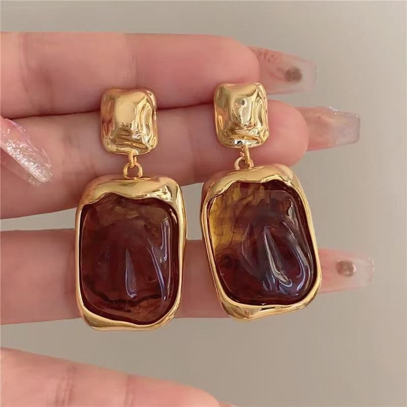 Caramel Toned Acrylic Earrings With Amber Gradient Effect An