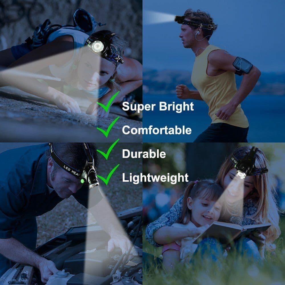 Linterna frontal LED, faro de camping, lámpara frontal recargable impermeable para pesca