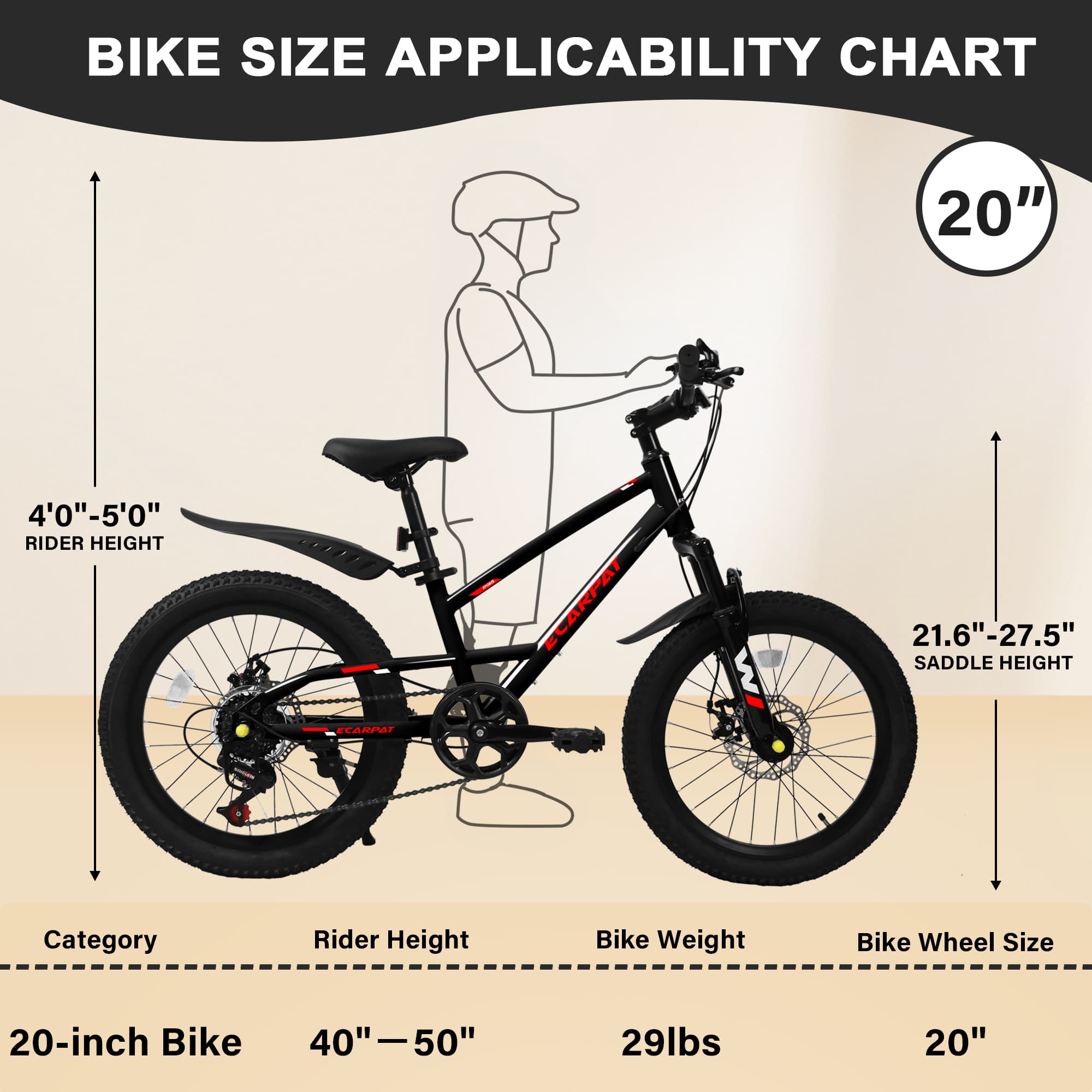 A20184 20 Zoll Mountain Kids Bike fr Jungen & Mde, Alter 6-12, 7-Gang mit Vorderradfederung