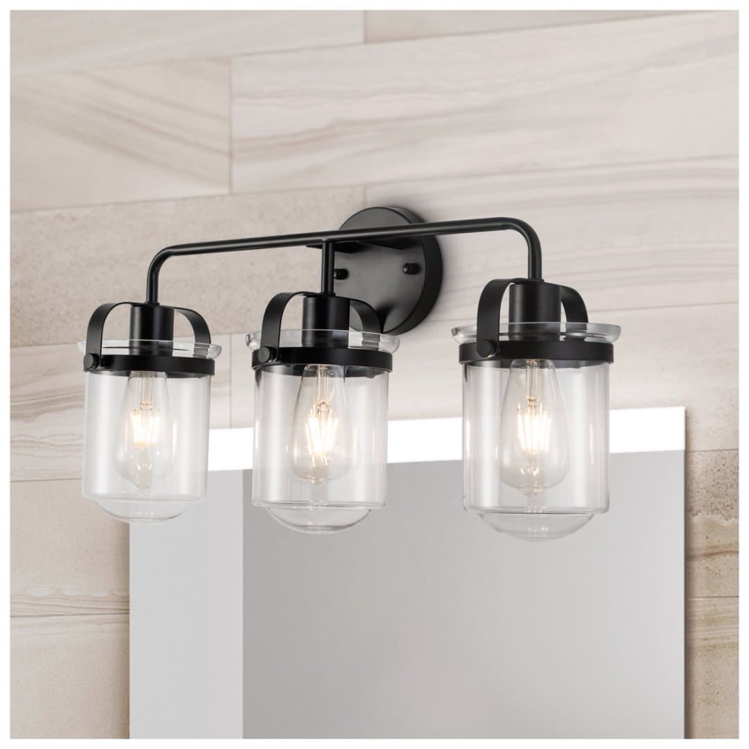 Industrielle 3-Licht-Leuchte mit klarem Glashalter, Moderne Wandleuchte für Bad, Wohnzimmer, Schlafzimmer, über der Spüle, E26-Sockel, ohne Glühlampe