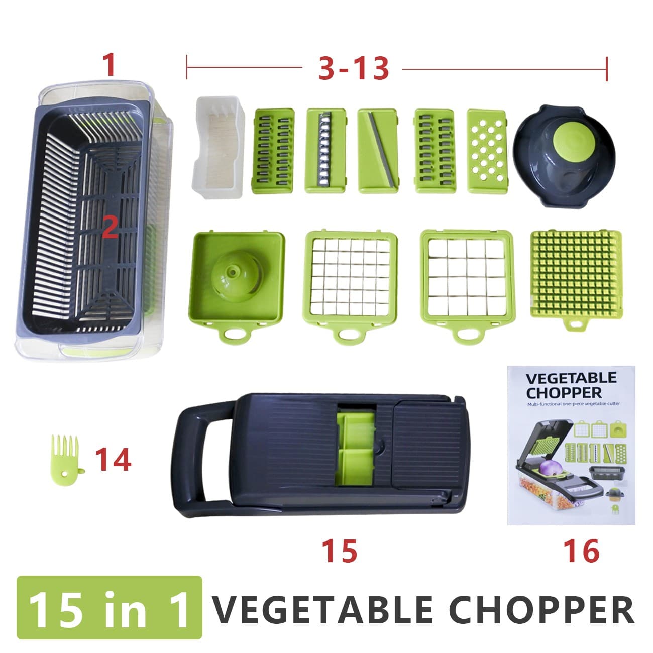 Manual Vegetable Chopper and Onion Dicer with 15 Blades