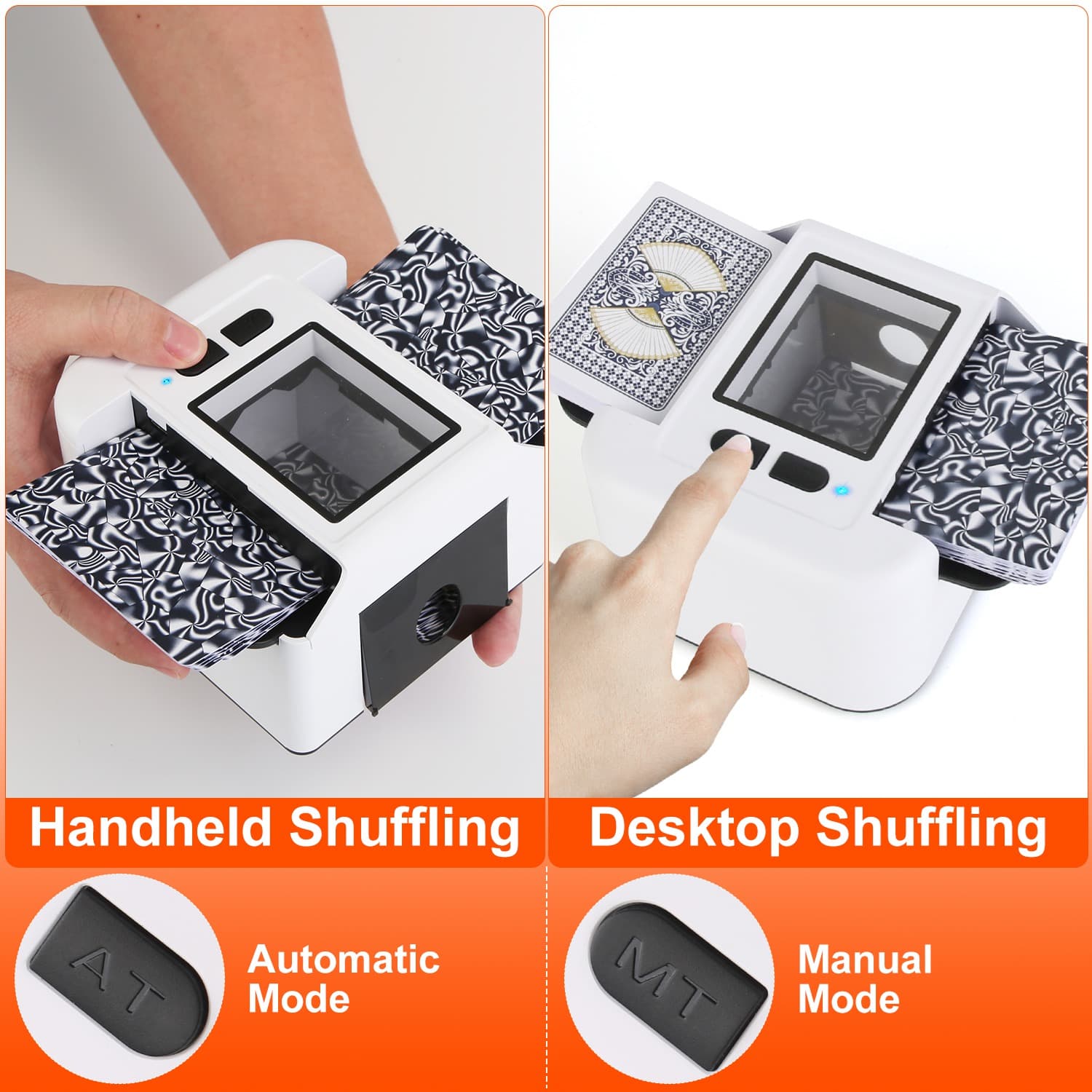1 PC de 2 mazos recargable con mezclador automático de cartas profesional para Texas Hold'em Poker, UNO con modo automático/manual portátil y de escritorio.