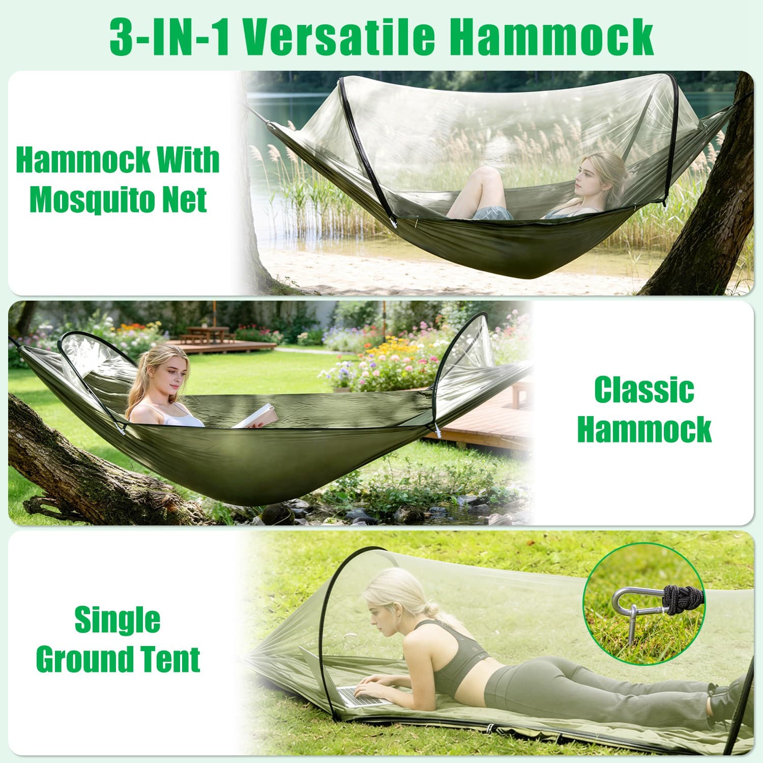 Cama colgante de camping plegable con red antimosquitos