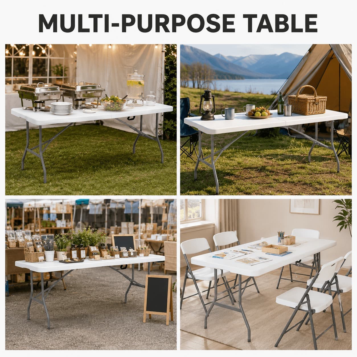 Mesa plegable de plástico 183 cm con asa