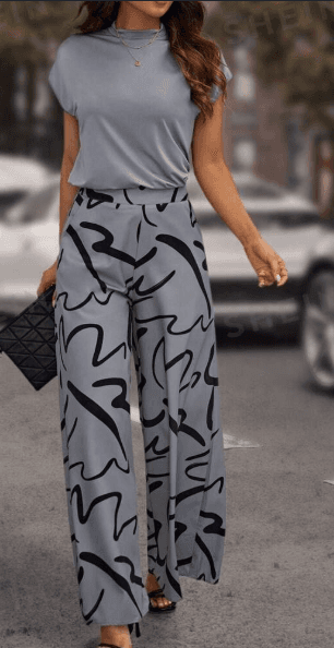 Damen Set mit Fledermausärmeln und weitem Print-Hose