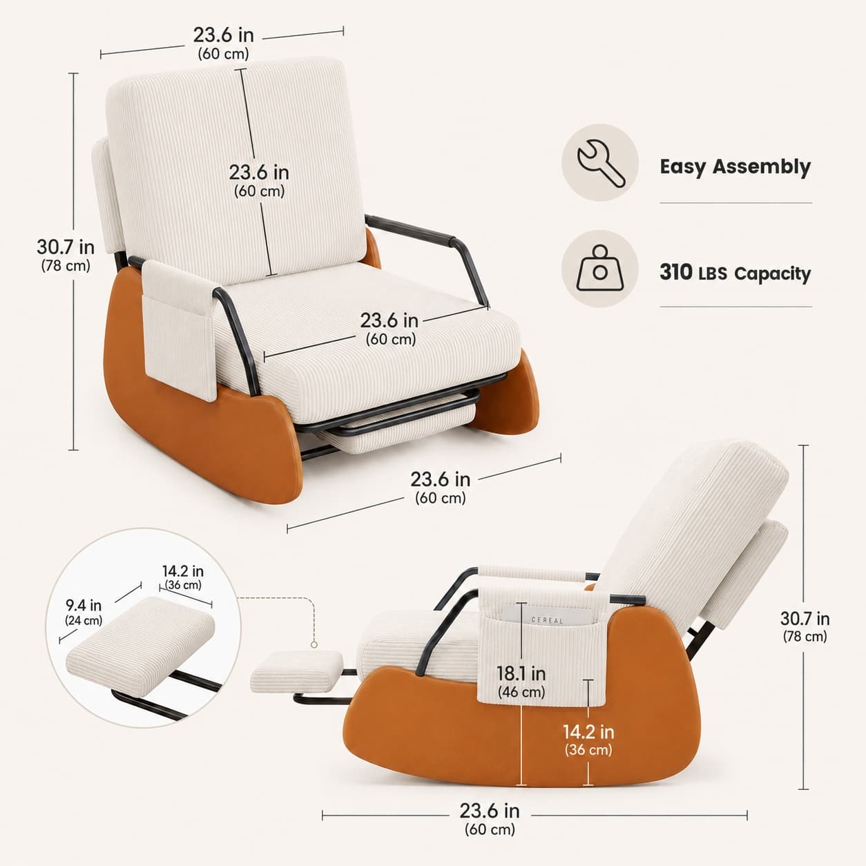 Sillón mecedora adulto con reposapiés
