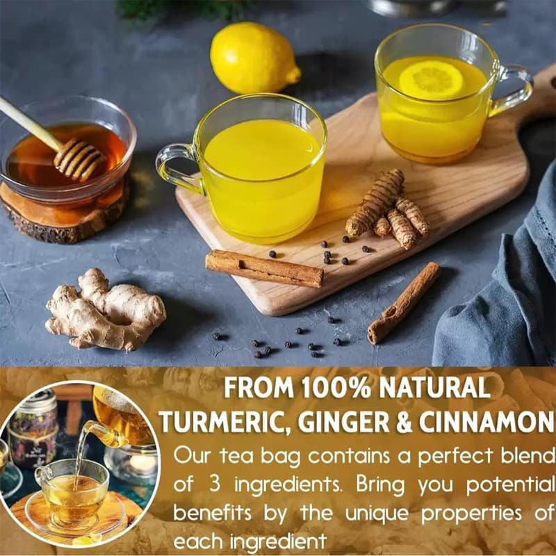 120 Beutel Kurkuma Ingwer Zimt Tee, Entzündungshemmend, Koffein-Zucker-Glutenfrei, Vegan